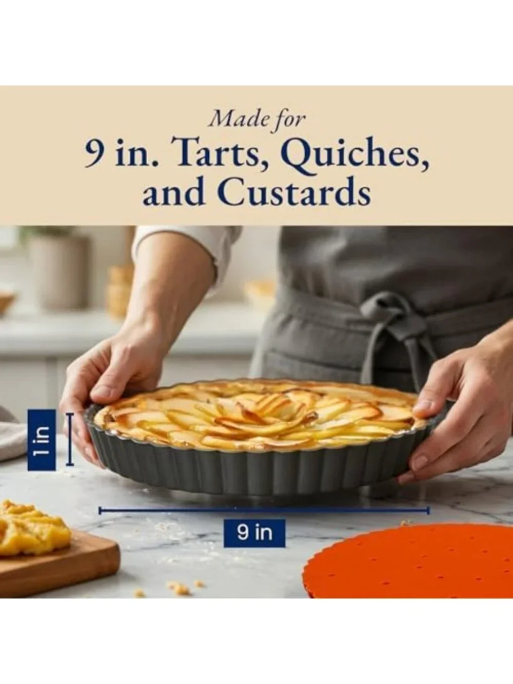 9-Inch Removable Bottom Tart Pan Set with Silicone Crust Shaper & Pie Weights